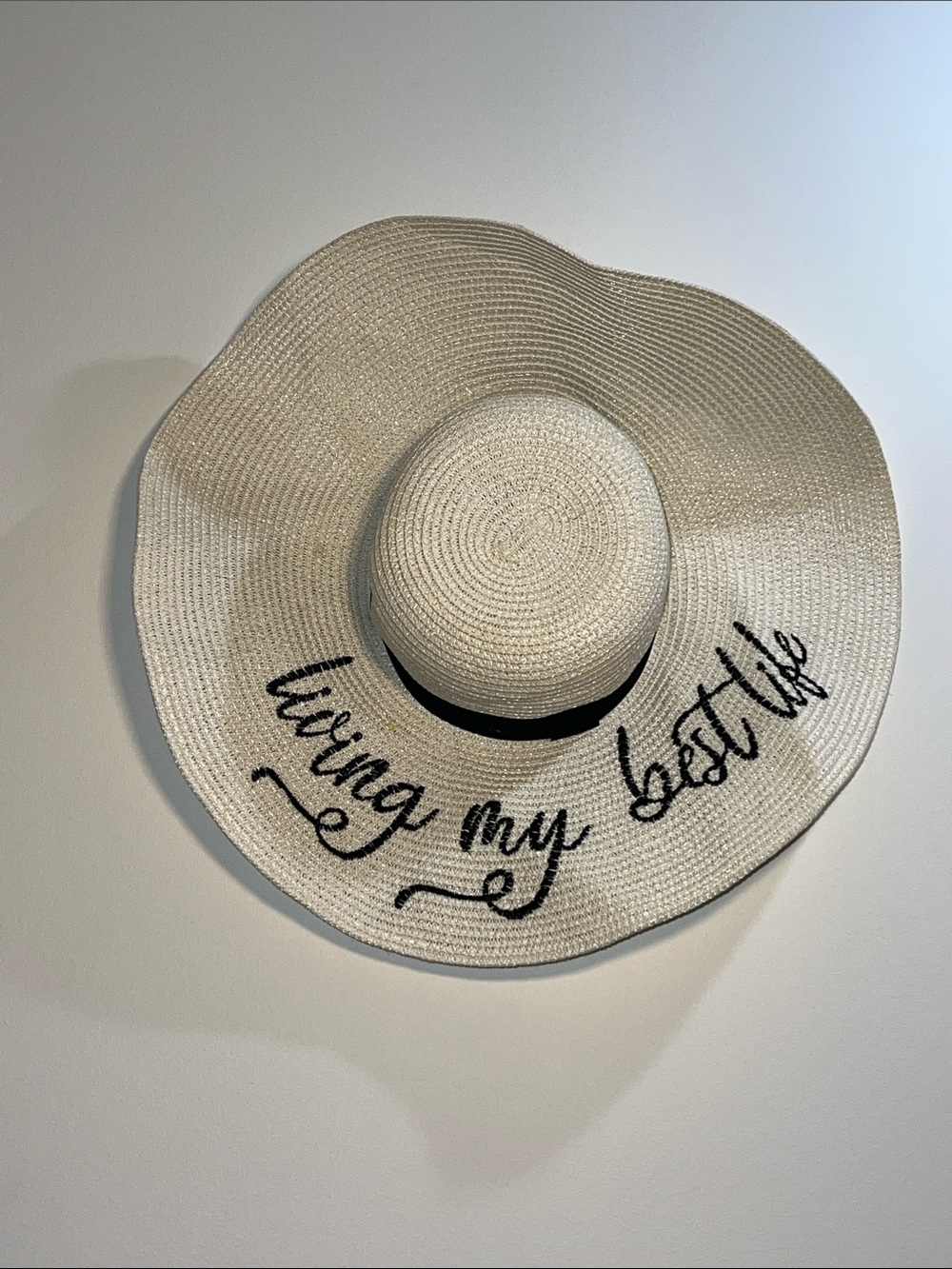 Wide Brim Straw Sun Hat with Script
